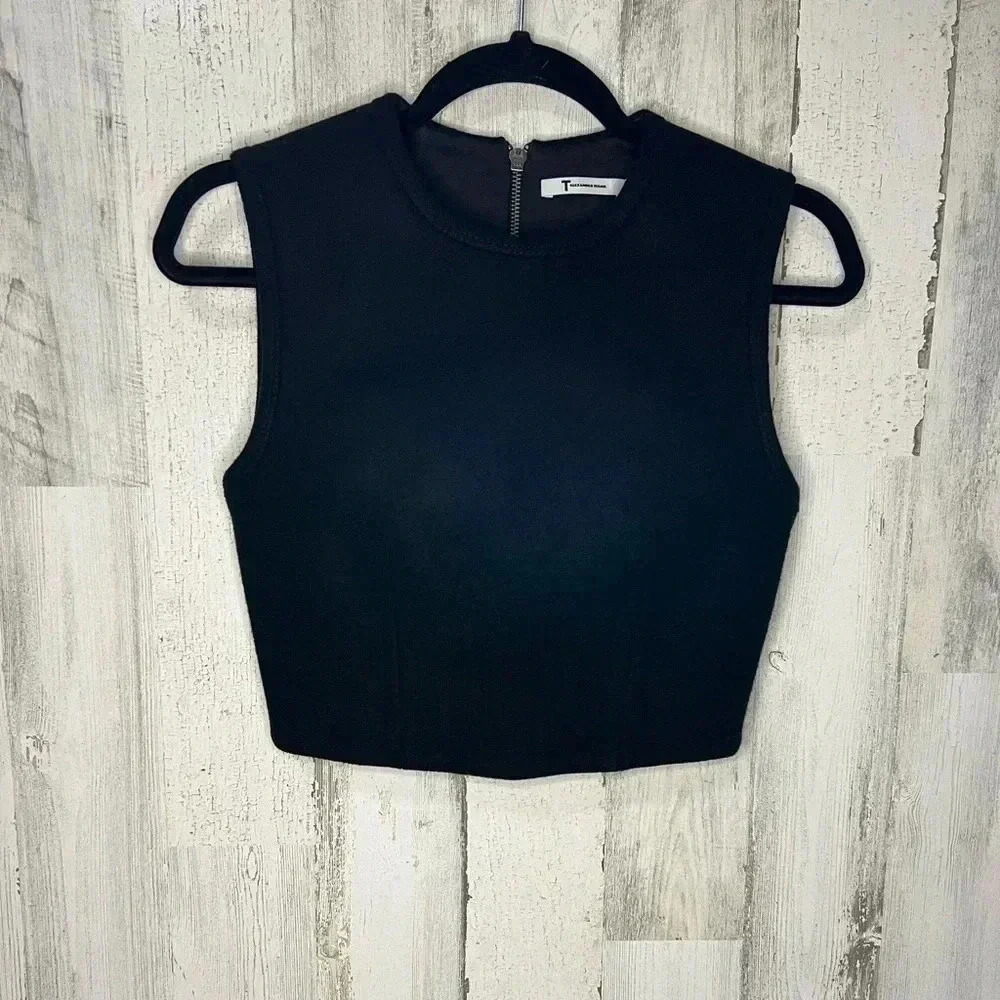 T‎ by Alexander Wang Black Sleeveless Bonded Crop Top Full Back Zip XS